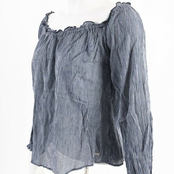 Guess Womens Blouse Shirt Top M Blue White Striped - Picture 3 of 6